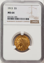 1913 $5 Indian Half Eagle NGC MS64