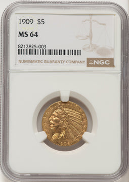 1909 $5 Indian Half Eagle NGC MS64