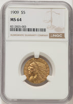 1909 $5 Indian Half Eagle NGC MS64