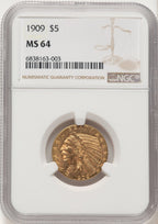 1909 $5 Indian Half Eagle NGC MS64