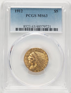 1912 $5 Indian Half Eagle PCGS MS63