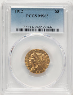 1912 $5 Indian Half Eagle PCGS MS63