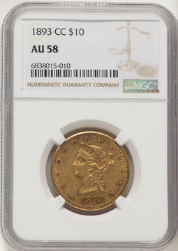 1893-CC $10 Liberty Eagle NGC AU58