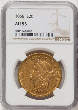 1868 $20 Liberty Double Eagle NGC AU53