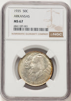 1935 50C Arkansas Commemorative Silver NGC MS67