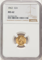 1862 G$1 Gold Dollar NGC MS62