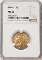 1908-D $5 Indian Half Eagle NGC MS65