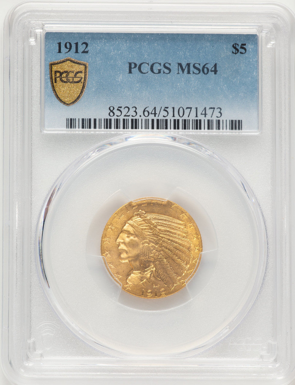 1912 $5 Indian Half Eagle PCGS MS64
