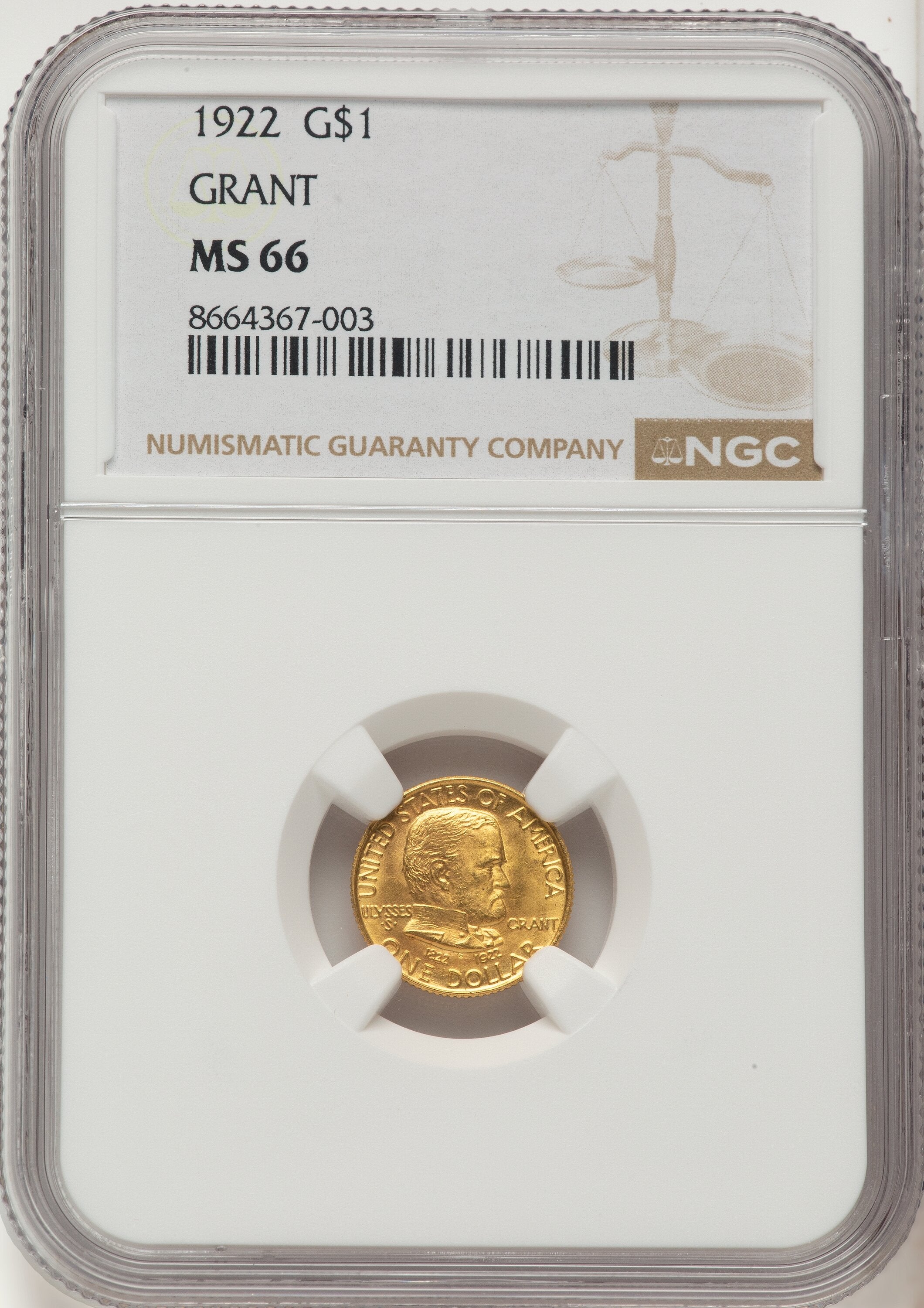 1922 G$1 Grant No Star Commemorative Gold NGC MS66