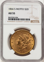 1866-S $20 MOTTO Liberty Double Eagle NGC AU55
