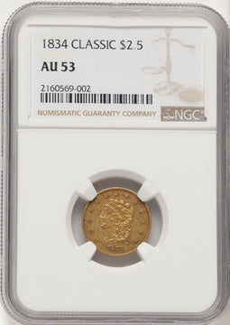 1834 $2.50 Classic Classic Quarter Eagle NGC AU53