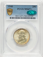 1940 25C CAC Washington Quarter PCGS MS67+