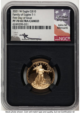2021-W Type 1 Proof Gold Eagle 1/4 oz FDI John NGC PF70 Mercanti