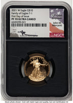 2021-W Type 1 Proof Gold Eagle 1/4 oz FDI John NGC PF70 Mercanti