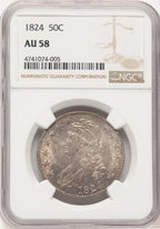 1824/4 50C O-109 Bust Half Dollar NGC AU58