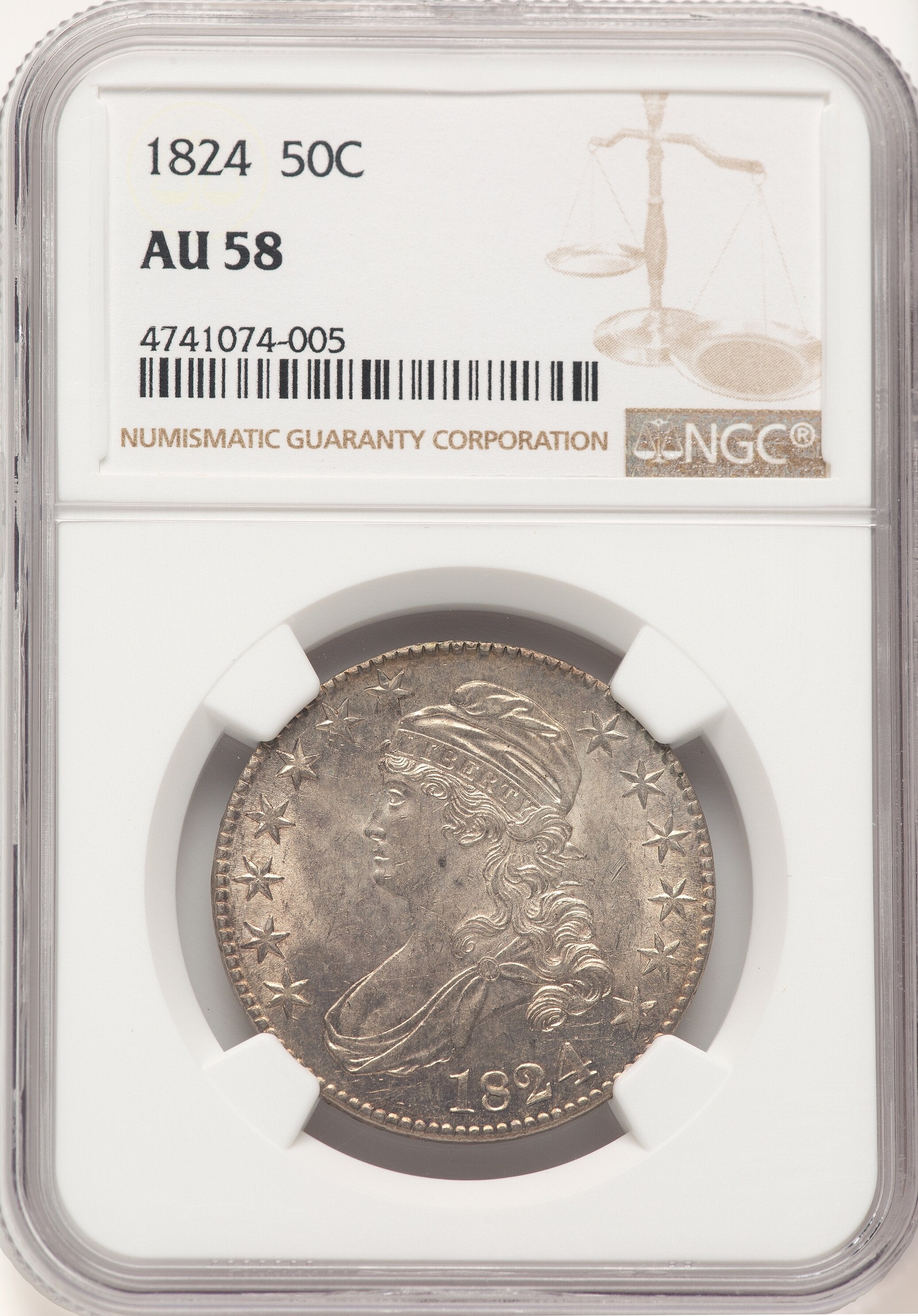 1824/4 50C O-109 Bust Half Dollar NGC AU58