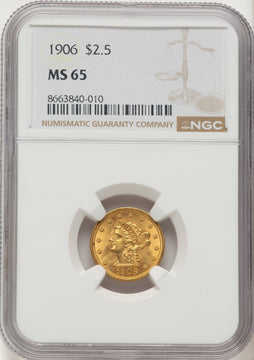 1906 $2.50 Liberty Quarter Eagle NGC MS65
