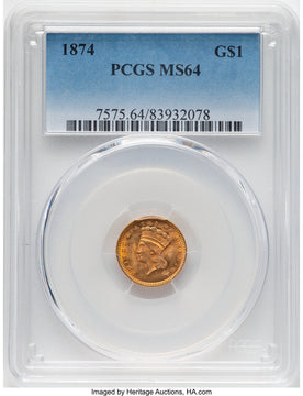 1874 G$1 Gold Dollar PCGS MS64