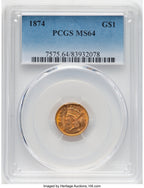 1874 G$1 Gold Dollar PCGS MS64