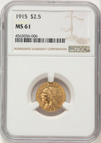1915 $2.50 Brown Label Indian Quarter Eagle NGC MS61