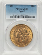 1873 $20 OPEN 3 Liberty Double Eagle PCGS MS61