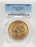 1873 $20 OPEN 3 Liberty Double Eagle PCGS MS61