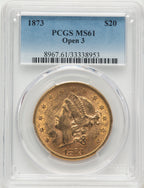 1873 $20 OPEN 3 Liberty Double Eagle PCGS MS61