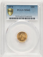 1874 G$1 Gold Dollar PCGS MS62