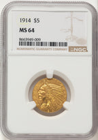 1914 $5 Indian Half Eagle NGC MS64