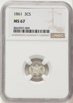 1861 3CS Three Cent Silver NGC MS67