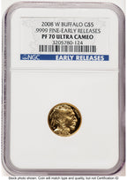 2008-W Proof Gold Buffalo 1/10 oz ER Blue NGC PF70