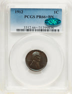 1912 1C BN CAC Proof Lincoln Cent PCGS PR66+