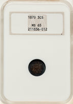 1870 3CS Three Cent Silver NGC MS65