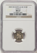 1835 H10C LM-8.2 Bust Half Dime NGC MS67