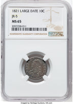 1821 10C Large Date Bust Dime NGC MS65