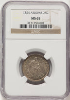 1854 25C ARROWS Seated Quarter NGC MS65