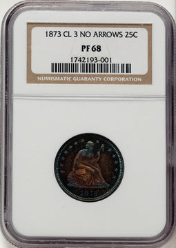 1873 No Arrows Proof Seated Quarter NGC PR68