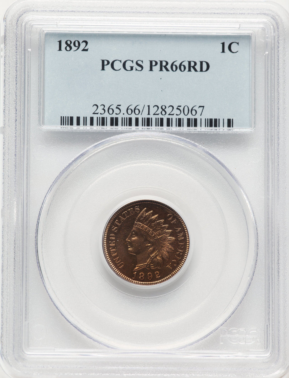 1892 1C RD Proof Indian Cent PCGS PR66