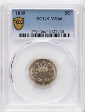 1869 5C Shield Nickel PCGS MS66