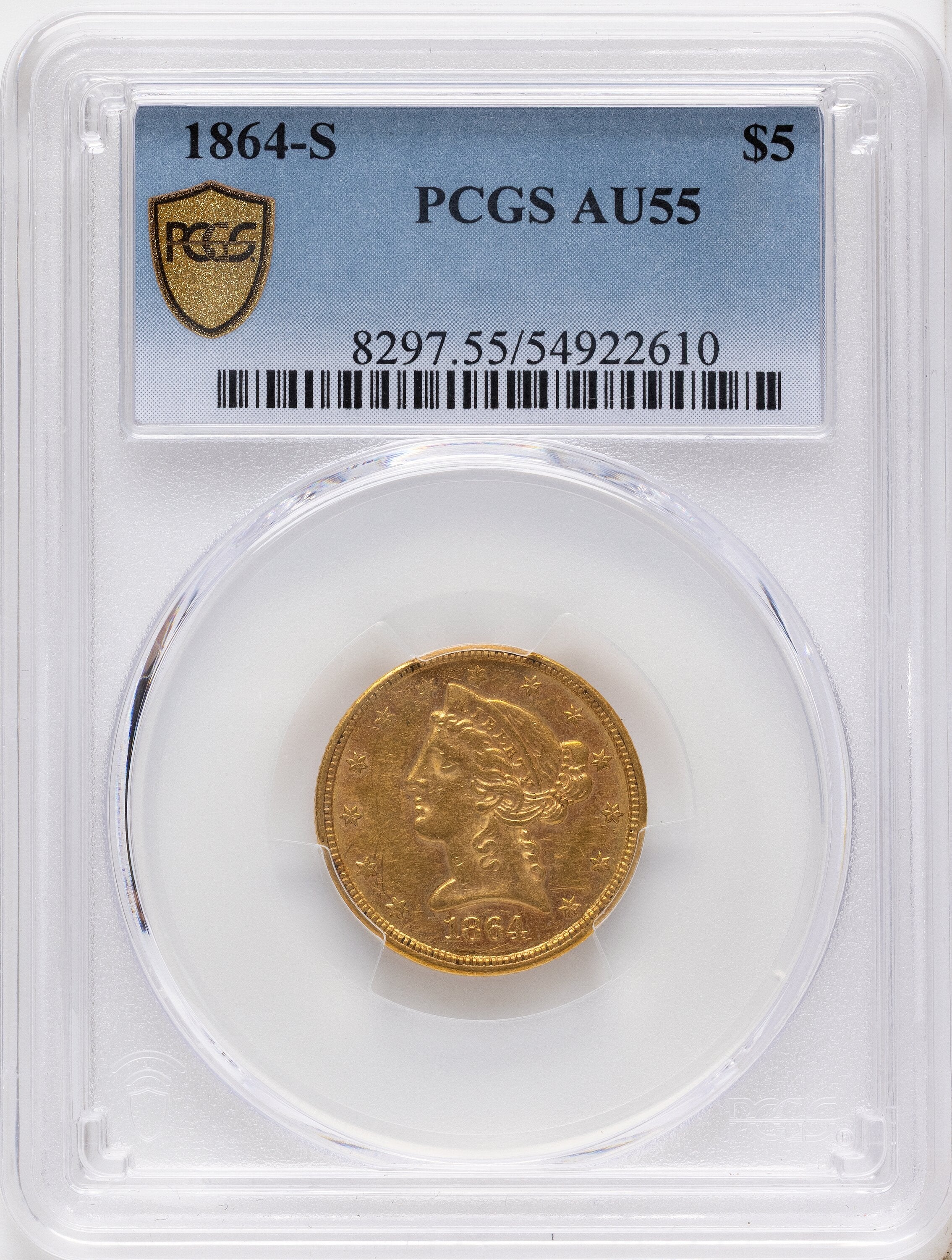1864-S $5 Liberty Half Eagle PCGS AU55