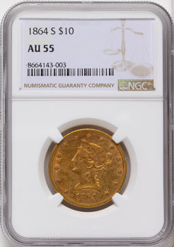 1864-S $10 Liberty Eagle NGC AU55