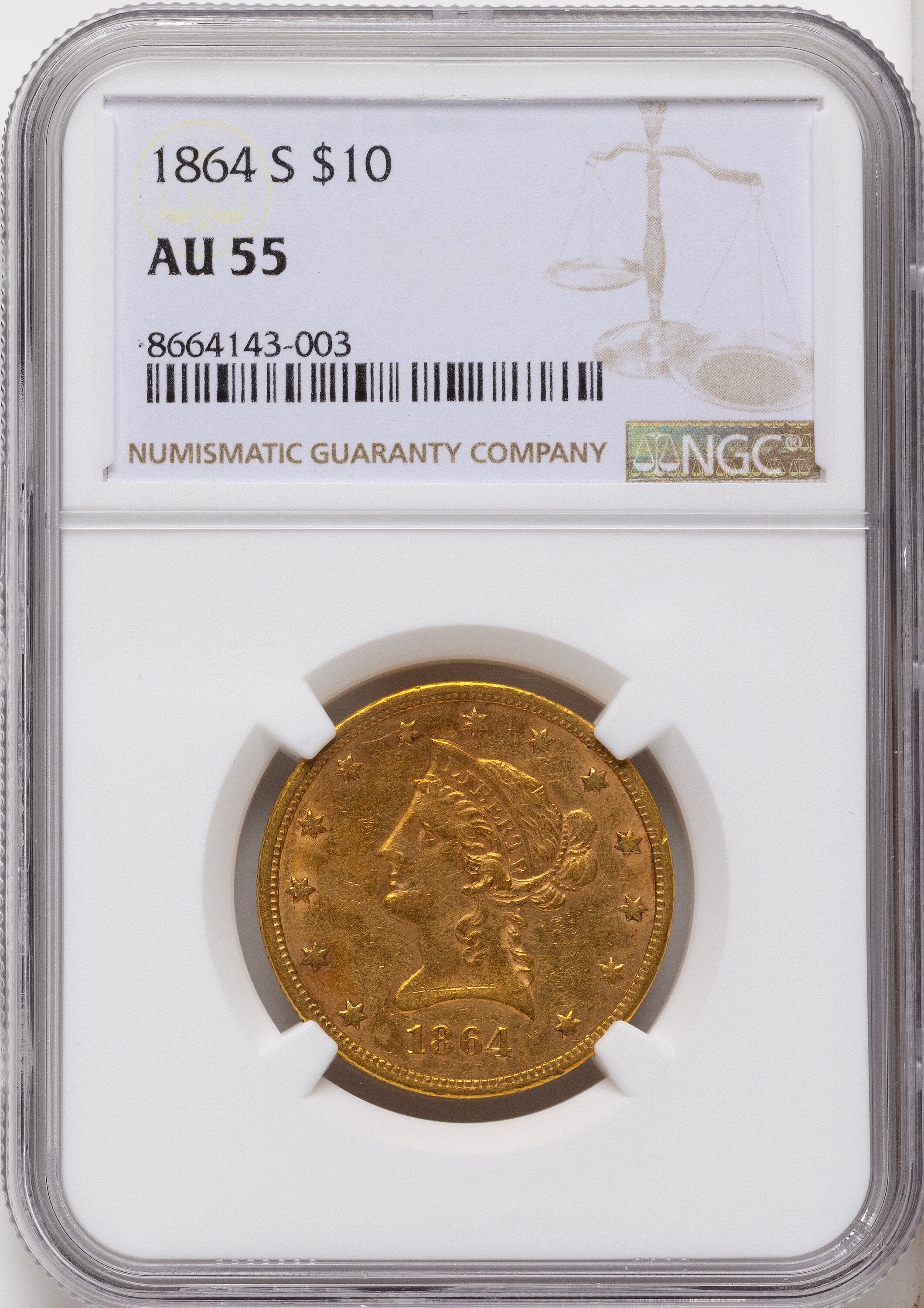 1864-S $10 Liberty Eagle NGC AU55