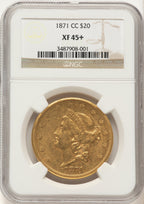 1871-CC $20 Liberty Double Eagle NGC XF45+