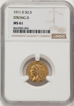 1911-D $2.50 Indian Quarter Eagle NGC MS61