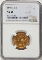 1861-S $5 Liberty Half Eagle NGC AU55