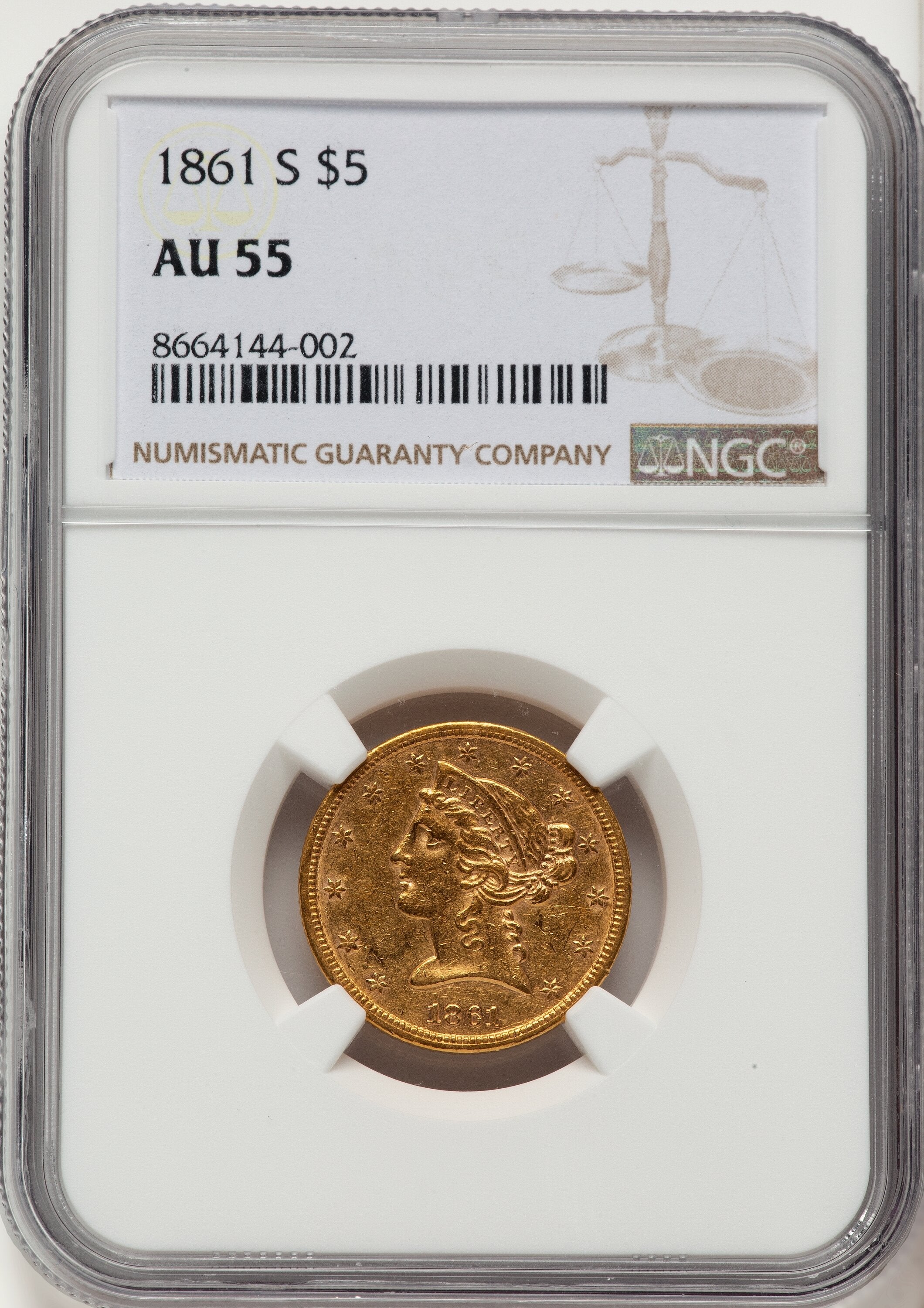 1861-S $5 Liberty Half Eagle NGC AU55