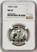 1945-D 50C Walking Liberty Half Dollar NGC MS67