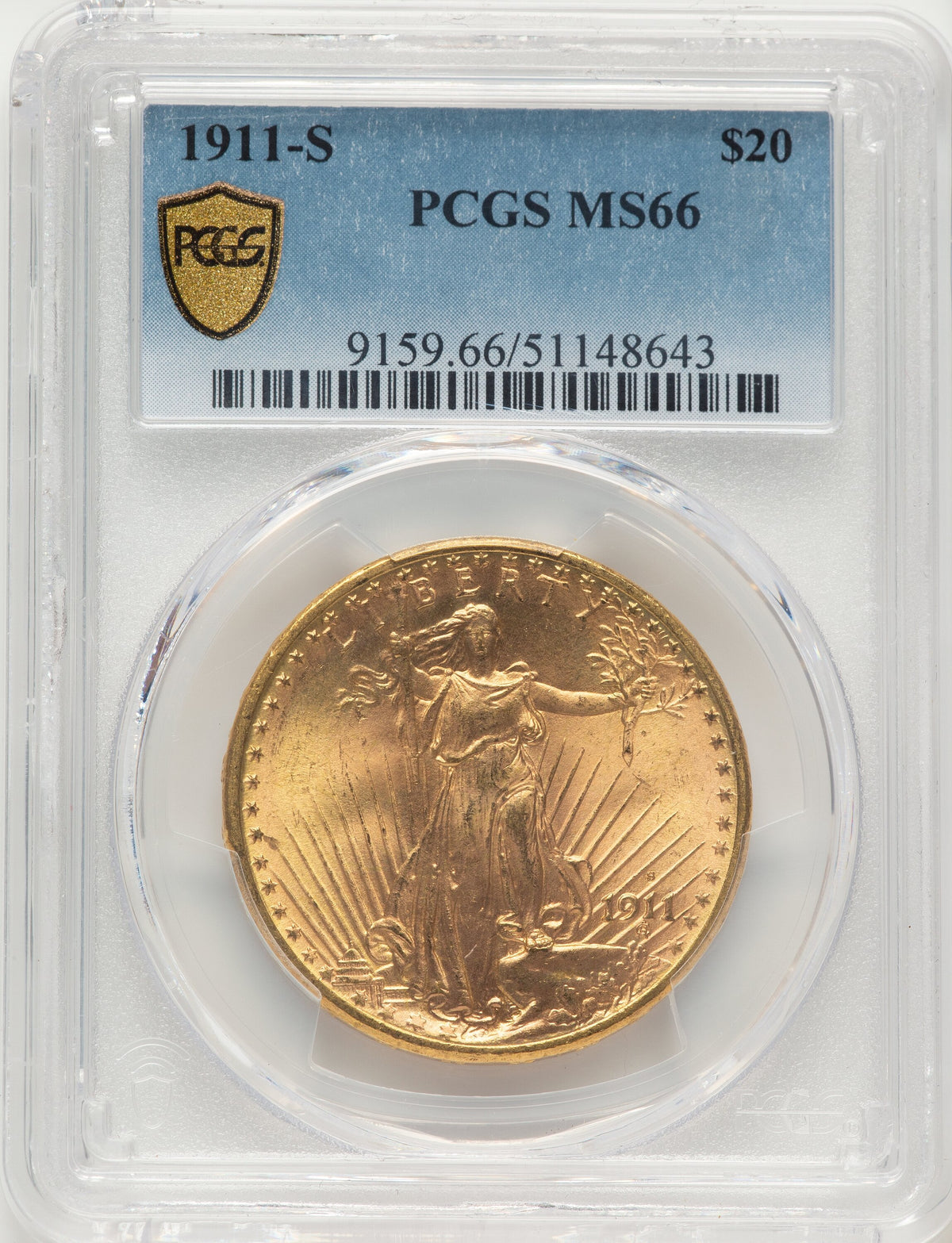 1911-S $20 Saint-Gaudens Double Eagle PCGS MS66