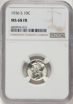 1936-S 10C FB Mercury Dime NGC MS68