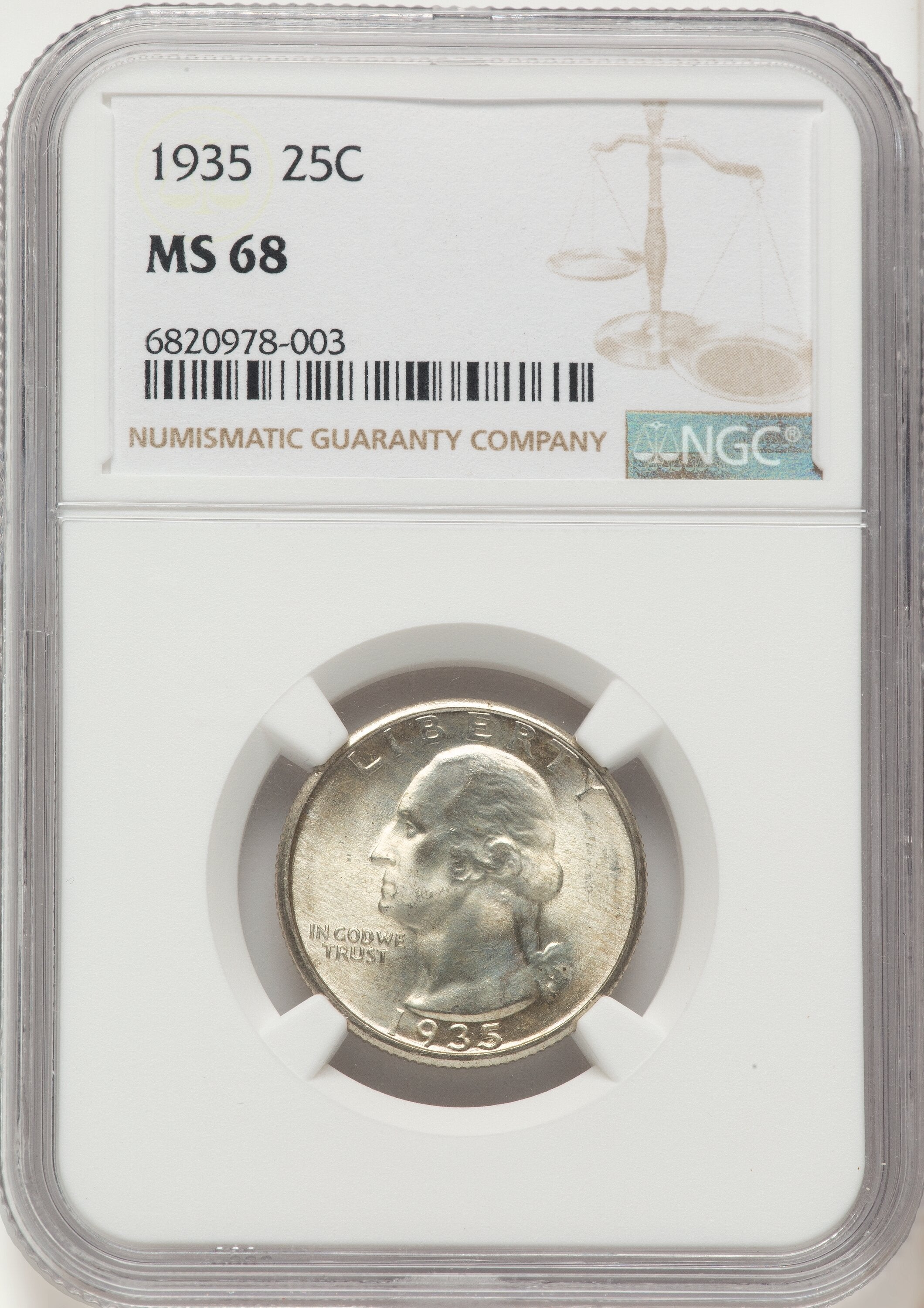 1935 25C Washington Quarter NGC MS68